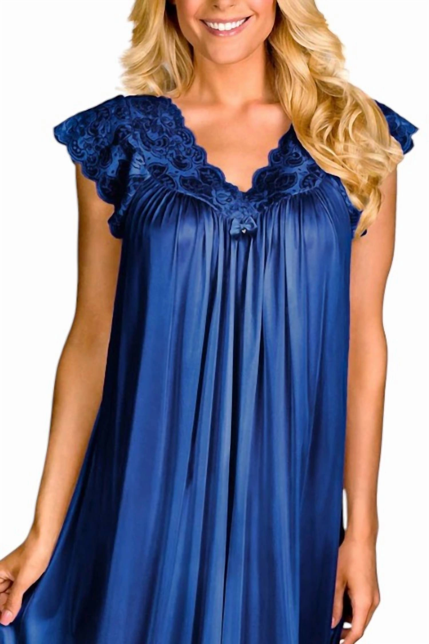Short Lace Cap Sleeve Nightgown In Navy