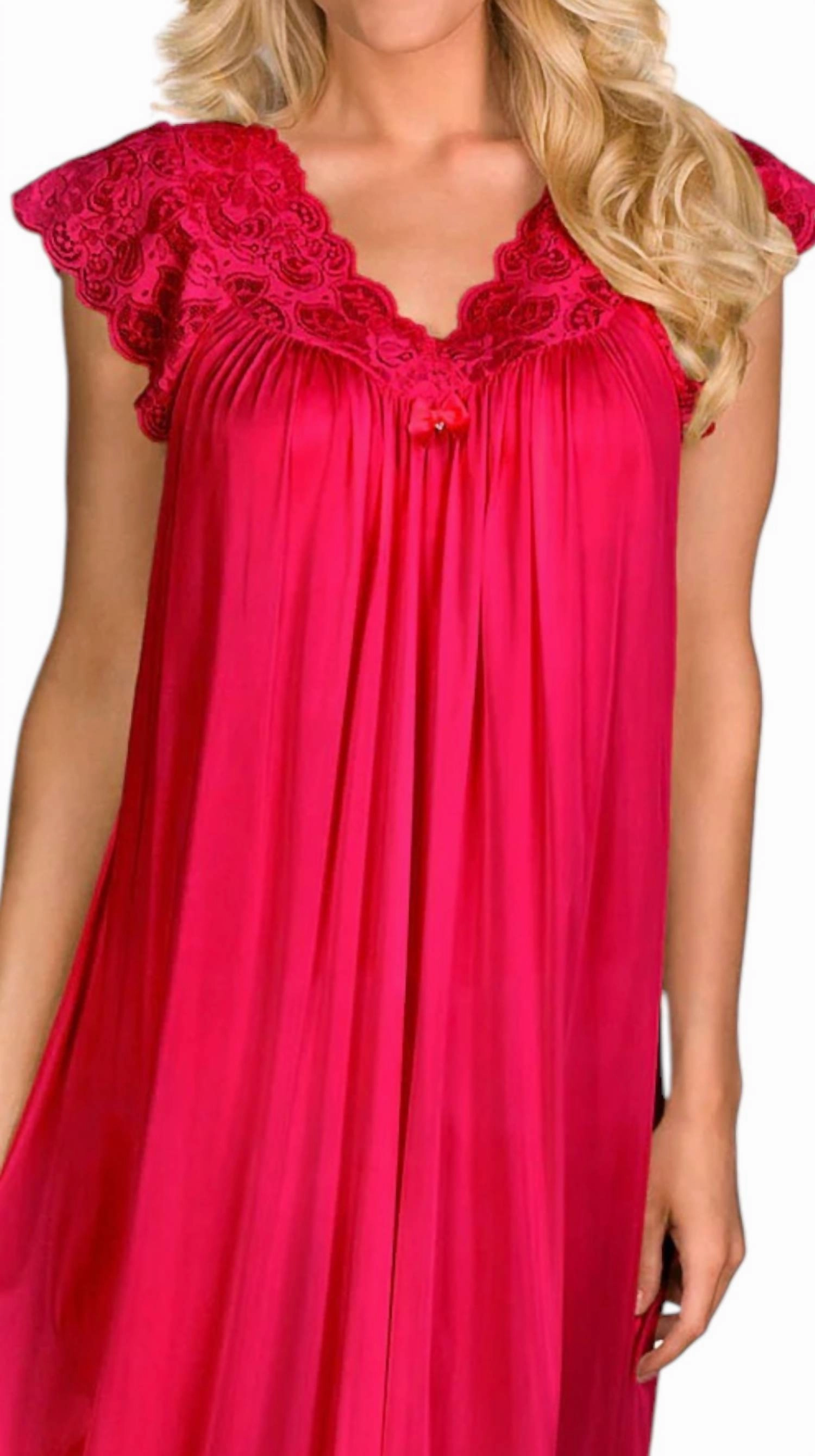 Short Lace Cap Sleeve Nightgown In Red