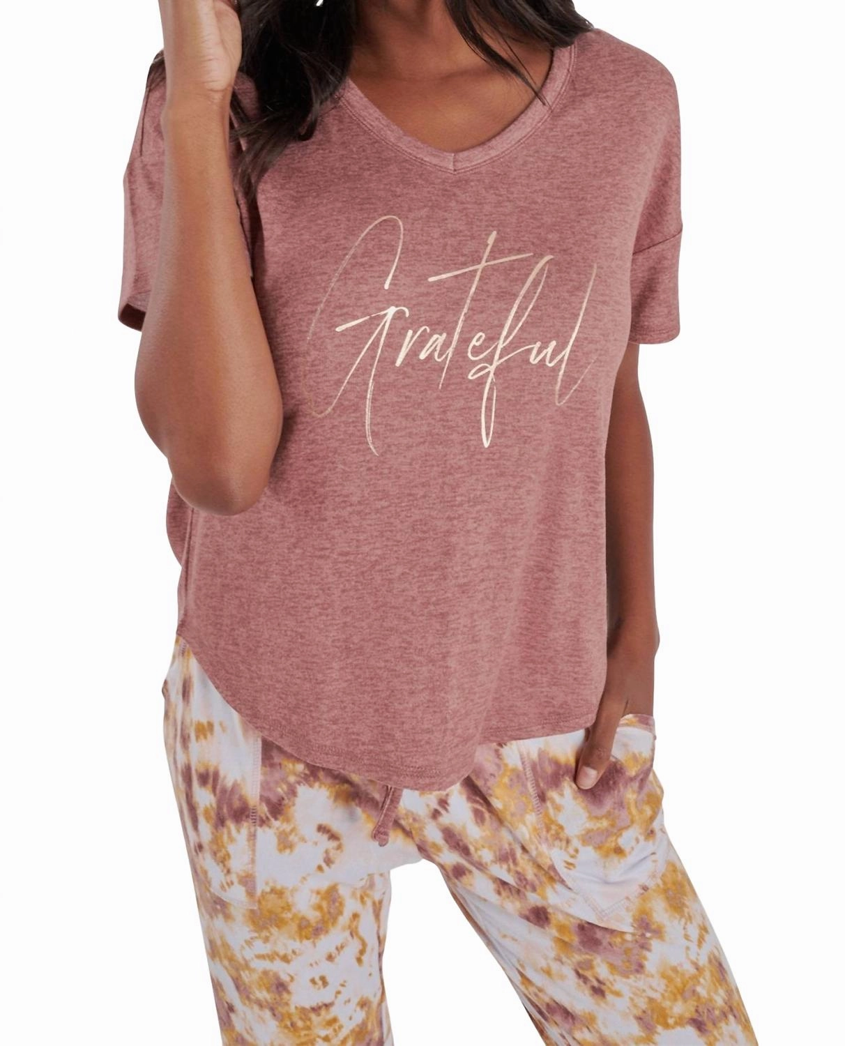 Short Sleeve Hacci Pajama Set With Jogger In Antique Rosewood