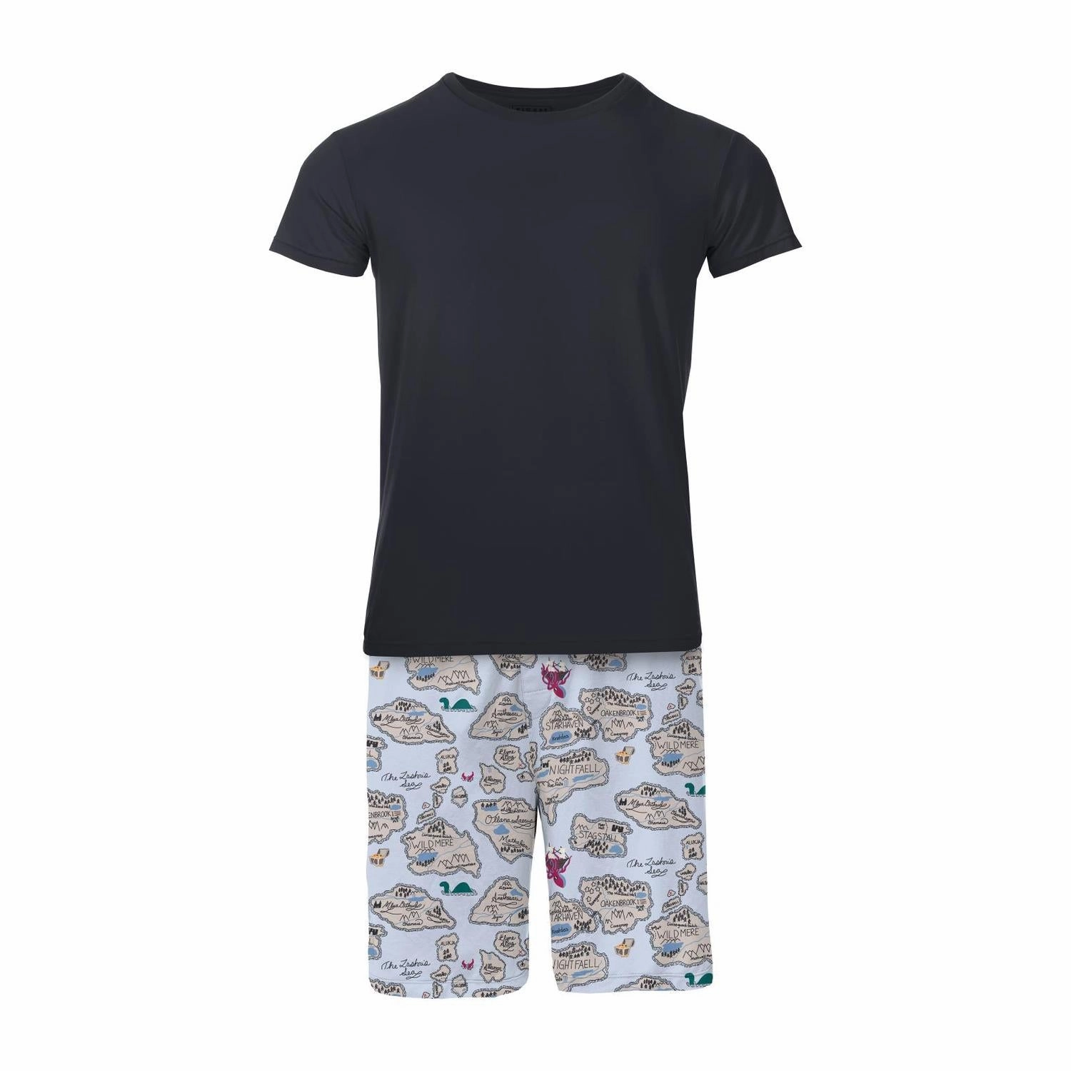 Short Sleeve Pajama Set In Dew Pirate Map