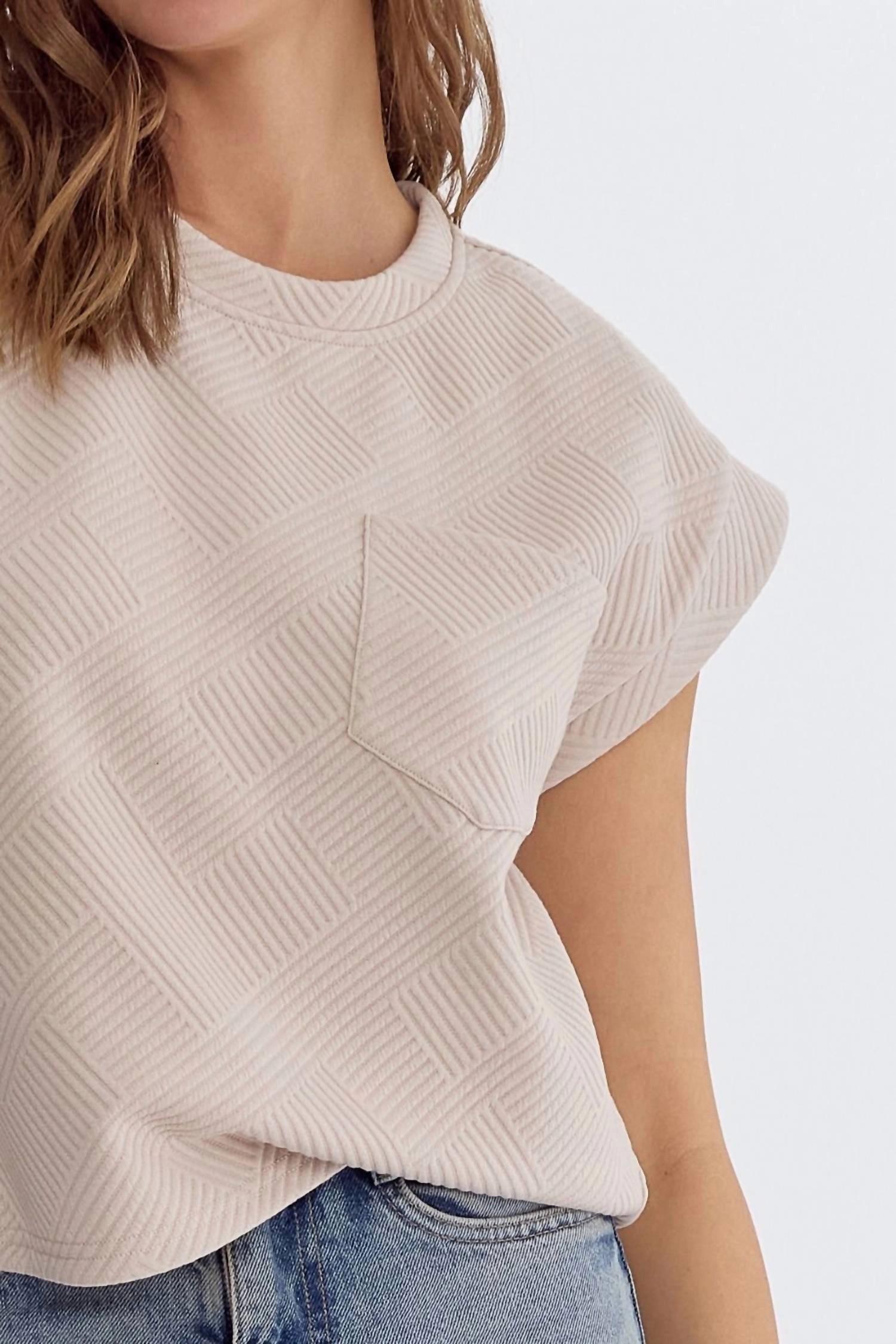 Short Sleeve Textured Short Set In Light Taupe