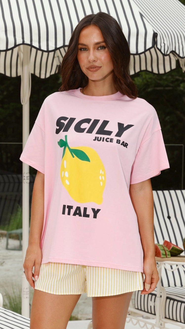 Sicily Juice Bar Top and Shorts Set - Pink/Yellow