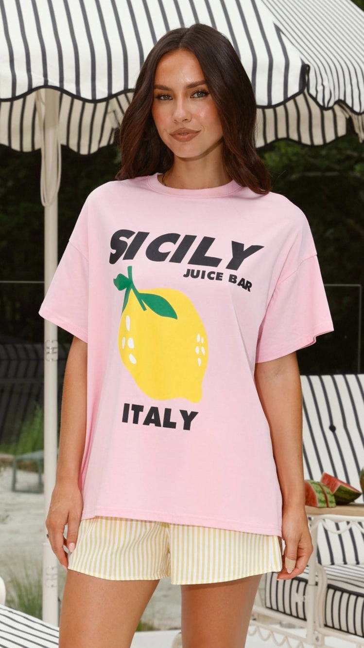 Sicily Juice Bar Top and Shorts Set - Pink/Yellow