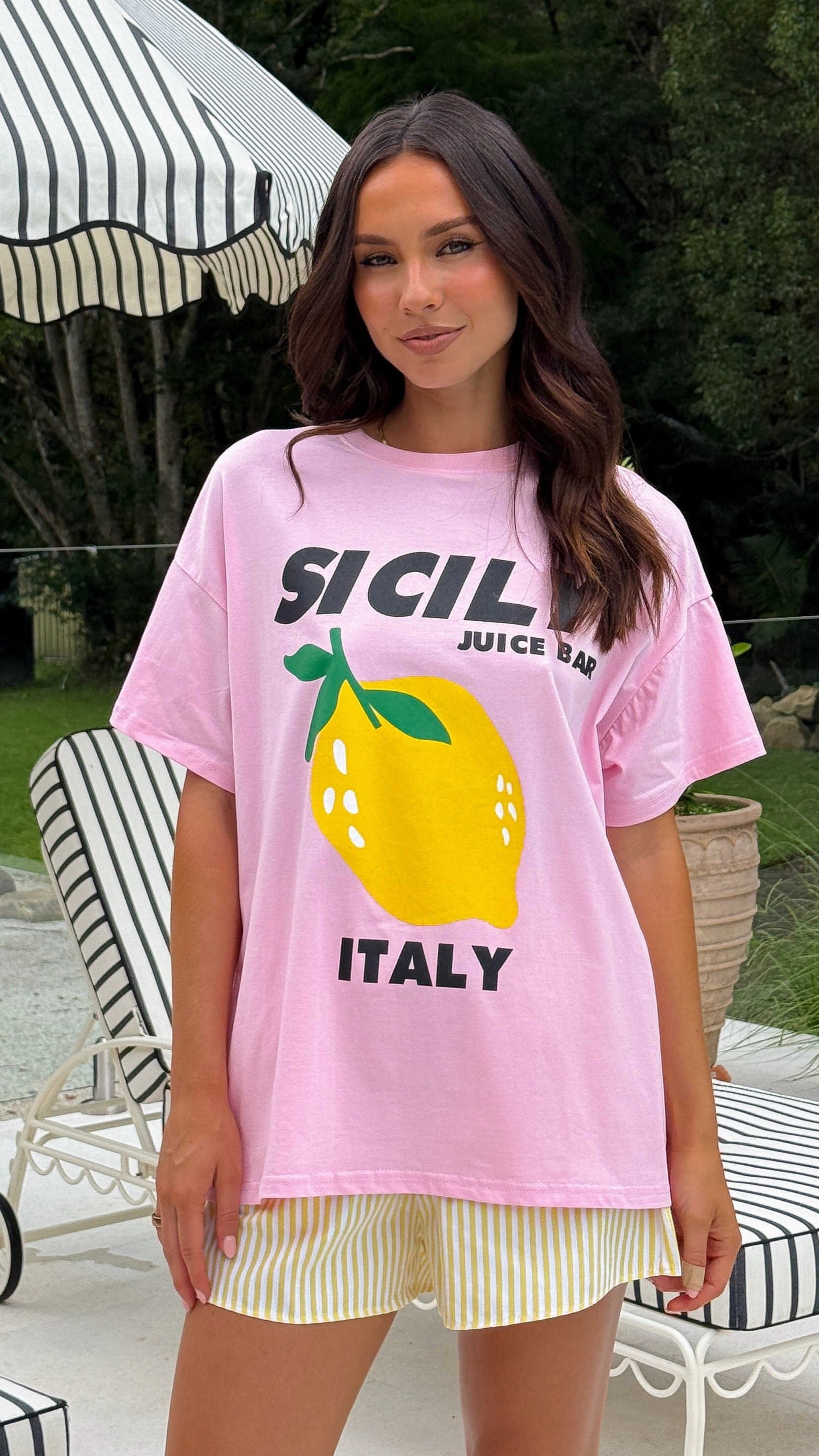 Sicily Juice Bar Top and Shorts Set - Pink/Yellow