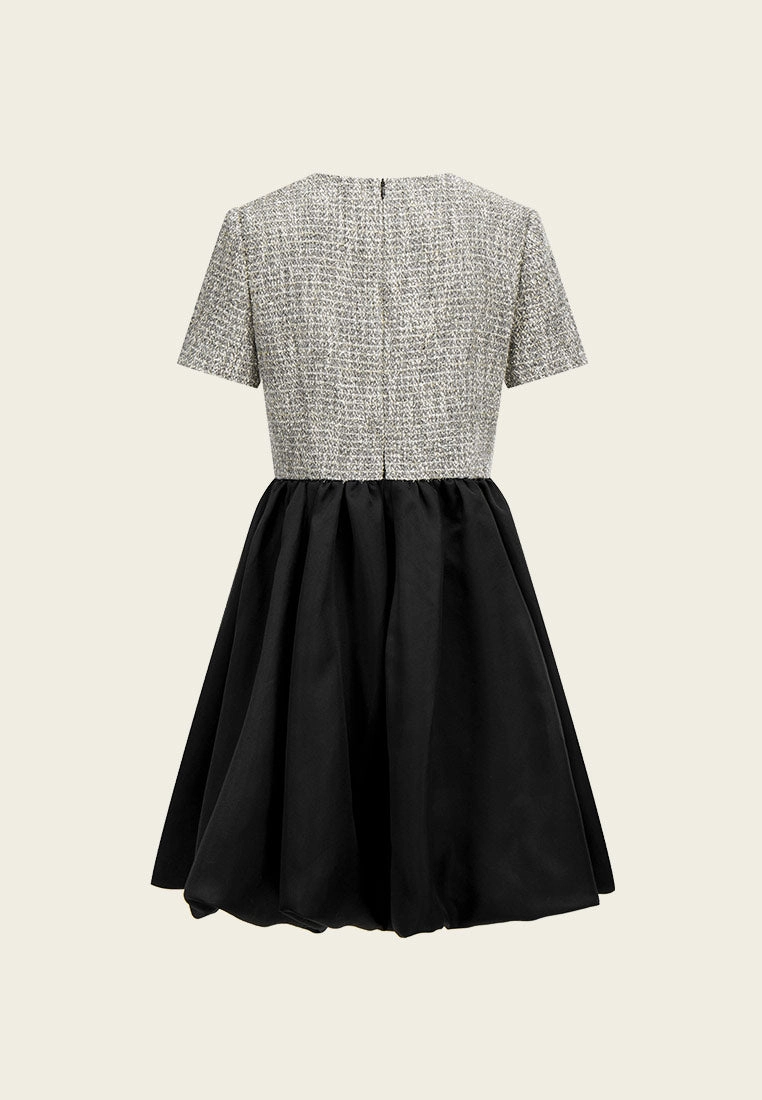 Silver And Black Bubble-hem Tweed Dress