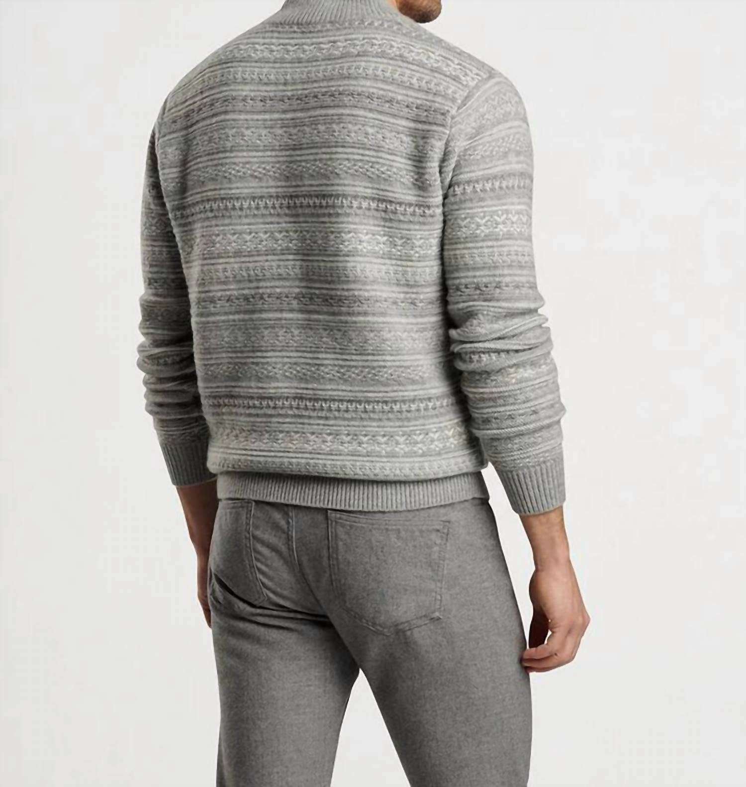 Silverton Jaquard 1/4 Zip Sweater In Gale Grey