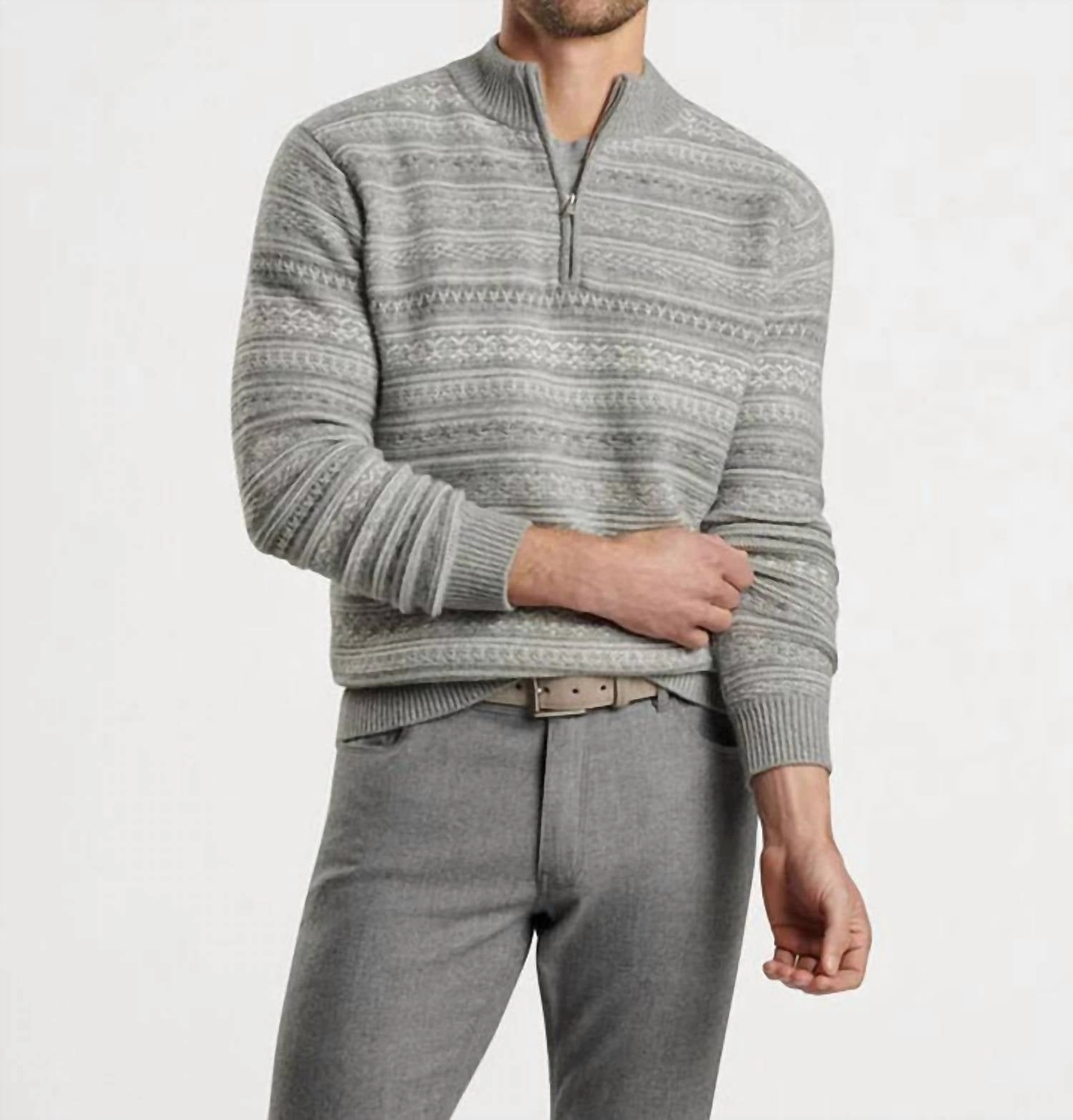 Silverton Jaquard 1/4 Zip Sweater In Gale Grey