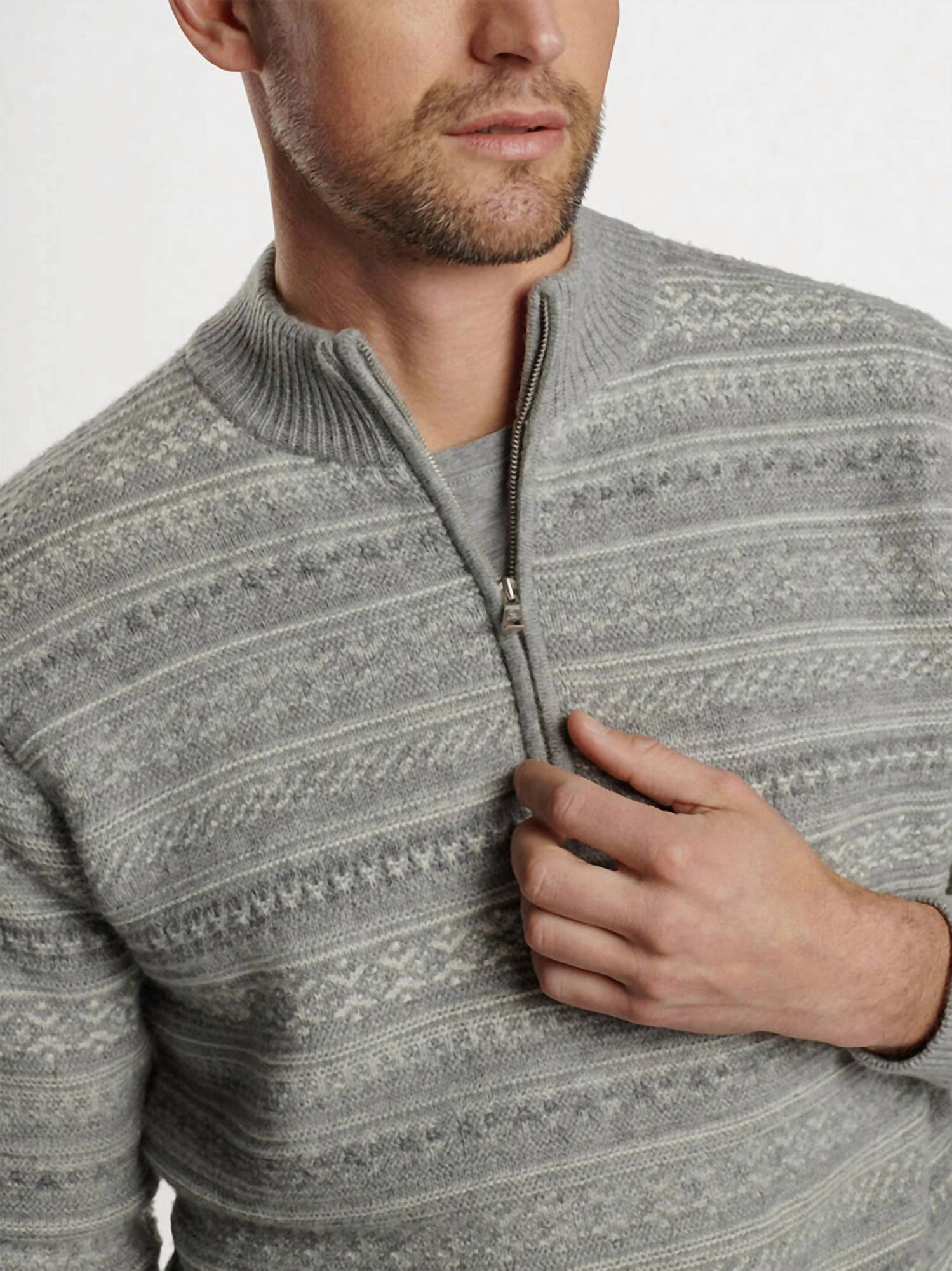 Silverton Jaquard 1/4 Zip Sweater In Gale Grey