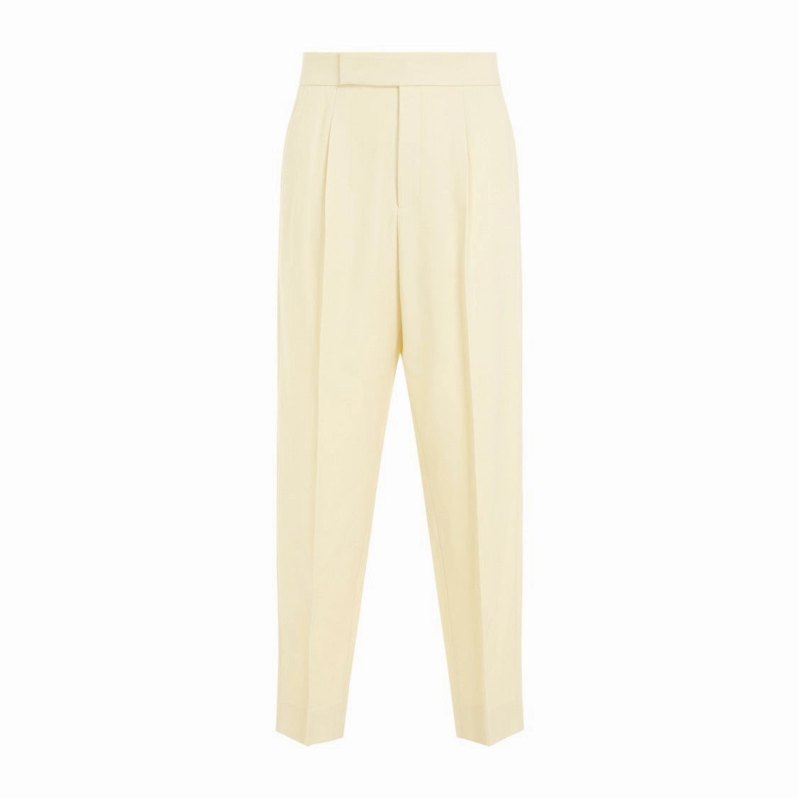 Single Pleat Tapered Cream Wool Trousers