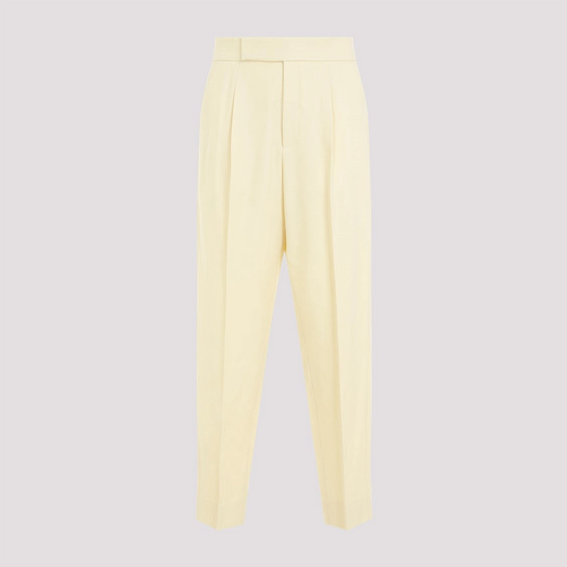 Single Pleat Tapered Cream Wool Trousers