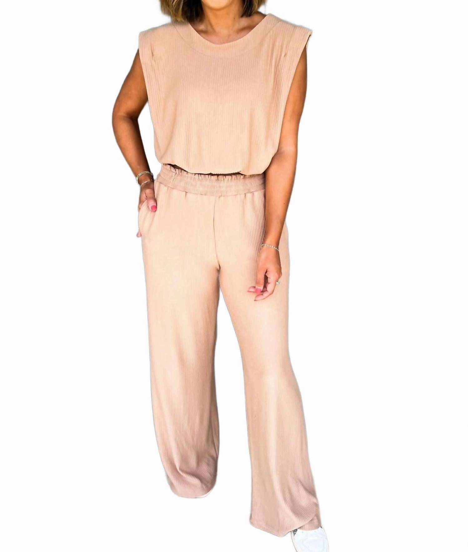 Skylar Ribbed Knit Set In Camel