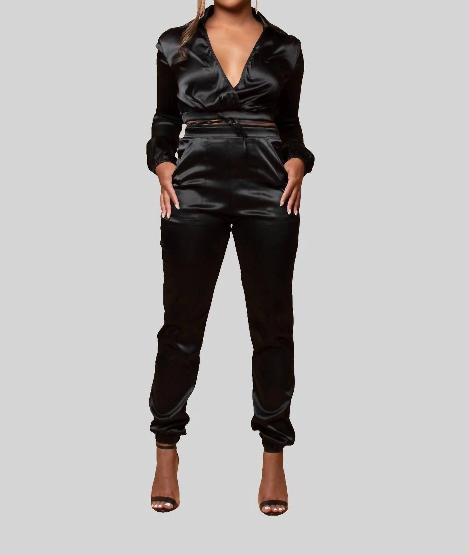 Slay Bae Satin Set In Black