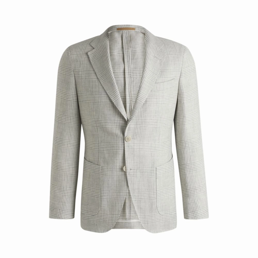 Slim-fit blazer in checked linen and wool