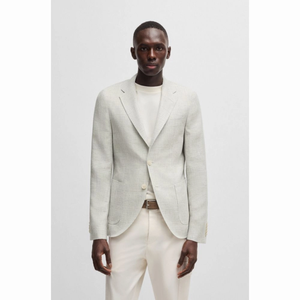 Slim-fit blazer in checked linen and wool