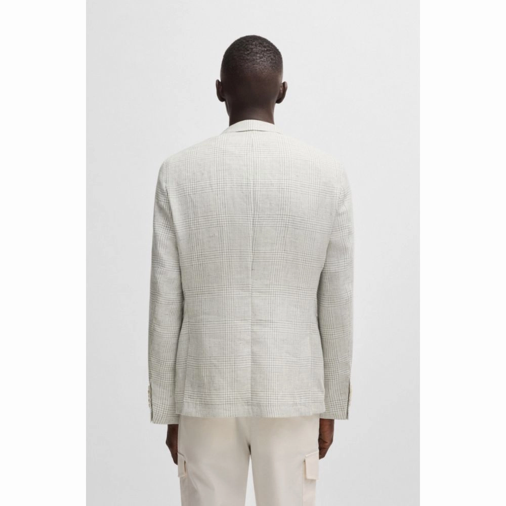 Slim-fit blazer in checked linen and wool