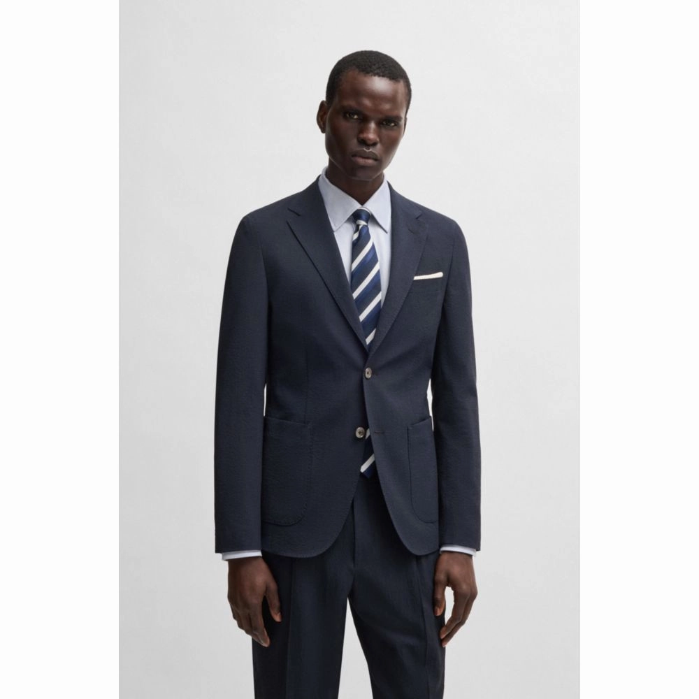 Slim-fit blazer in wool seersucker with silk