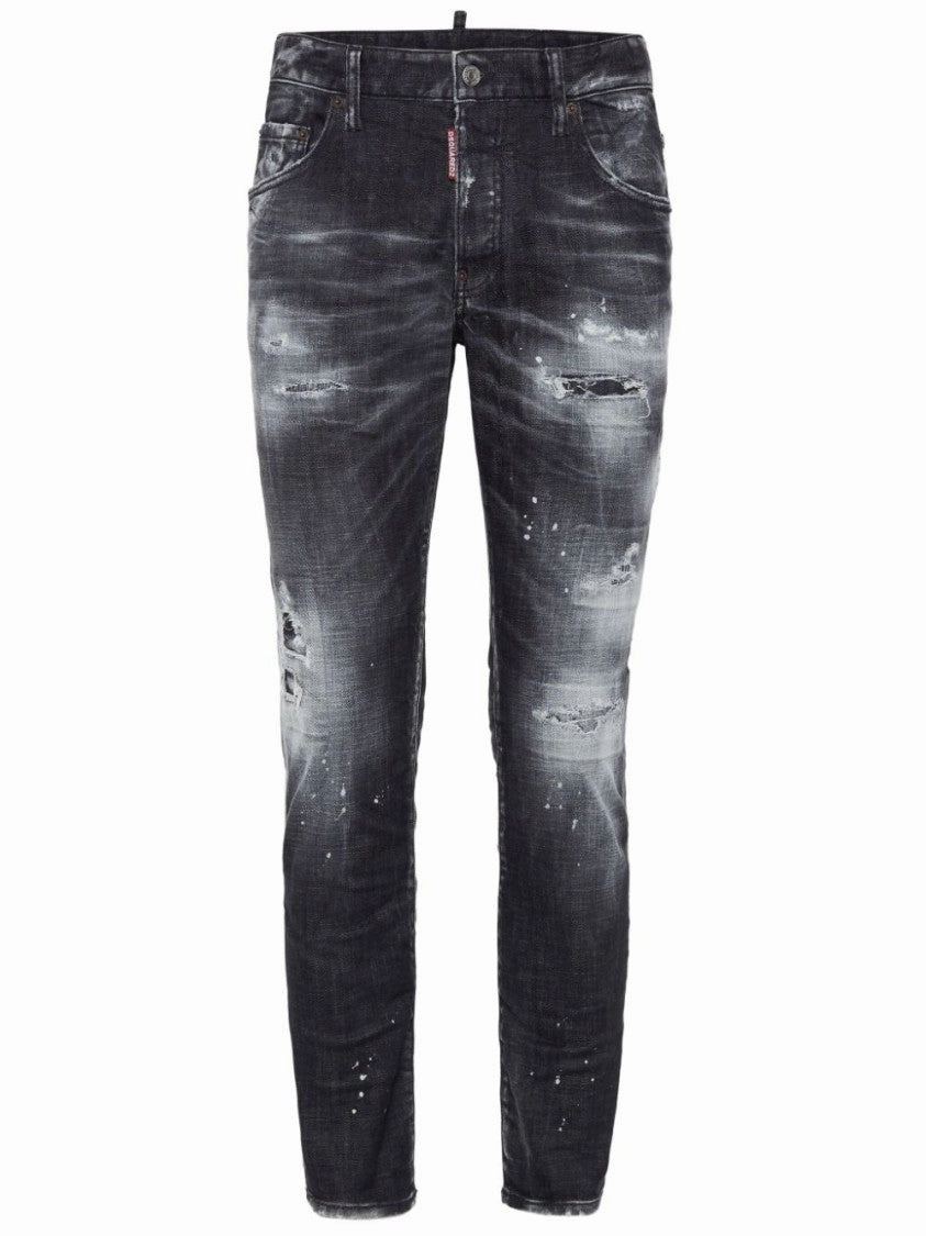 Slim Fit Distressed Black Jeans With Edgy Detailing