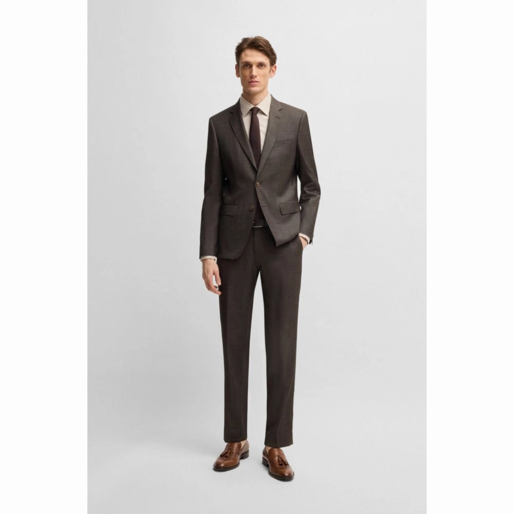 Slim-fit suit in micro-patterned stretch virgin wool