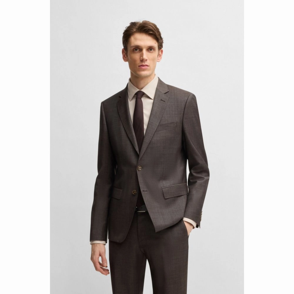 Slim-fit suit in micro-patterned stretch virgin wool