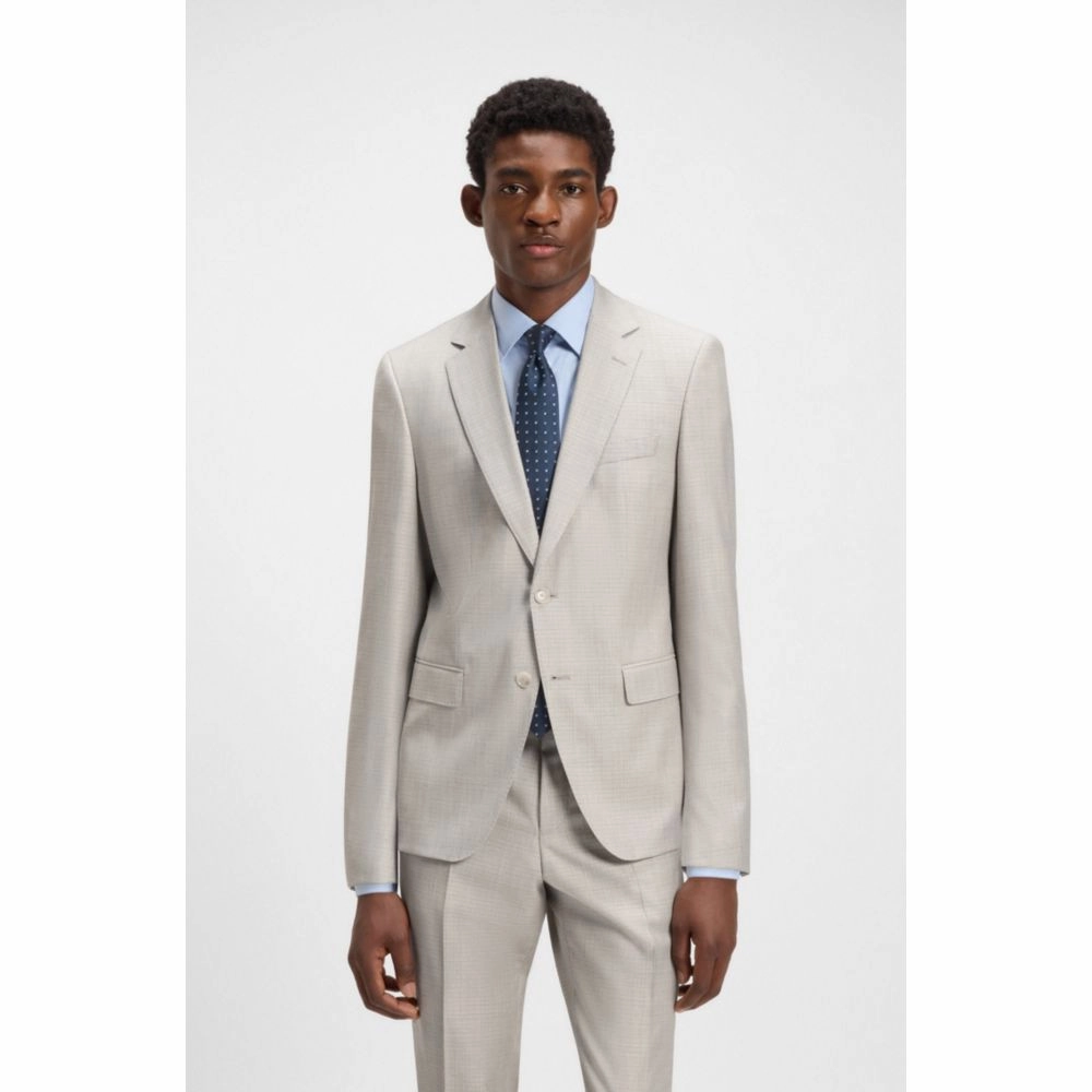 Slim-fit suit in micro-patterned virgin wool
