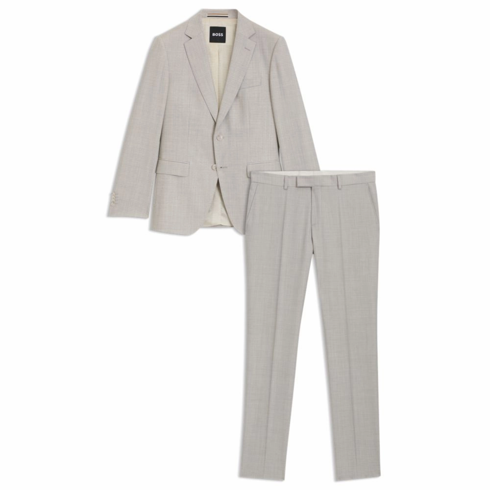 Slim-fit suit in micro-patterned virgin wool