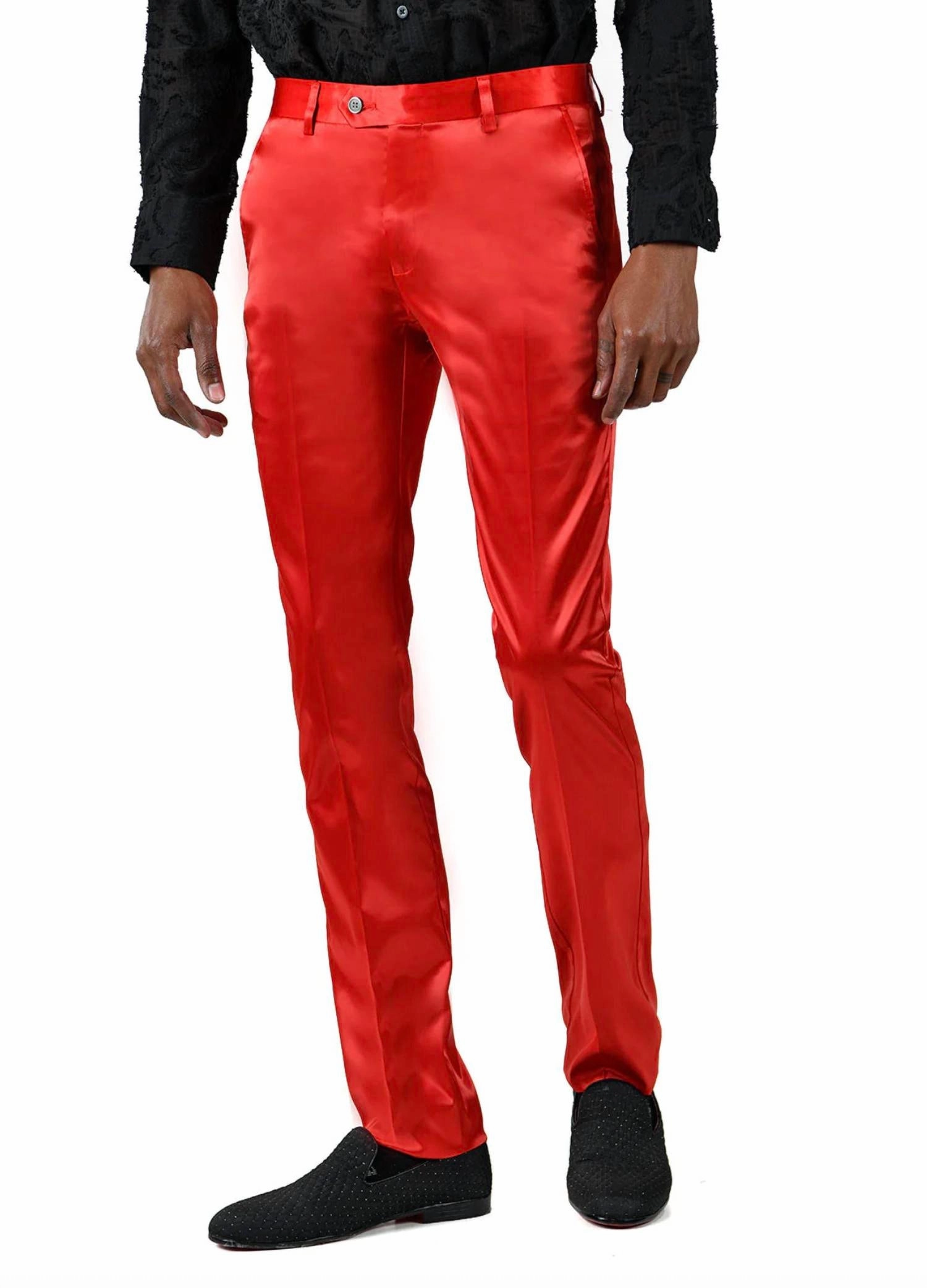 Slim Satin Dress Pant In Red