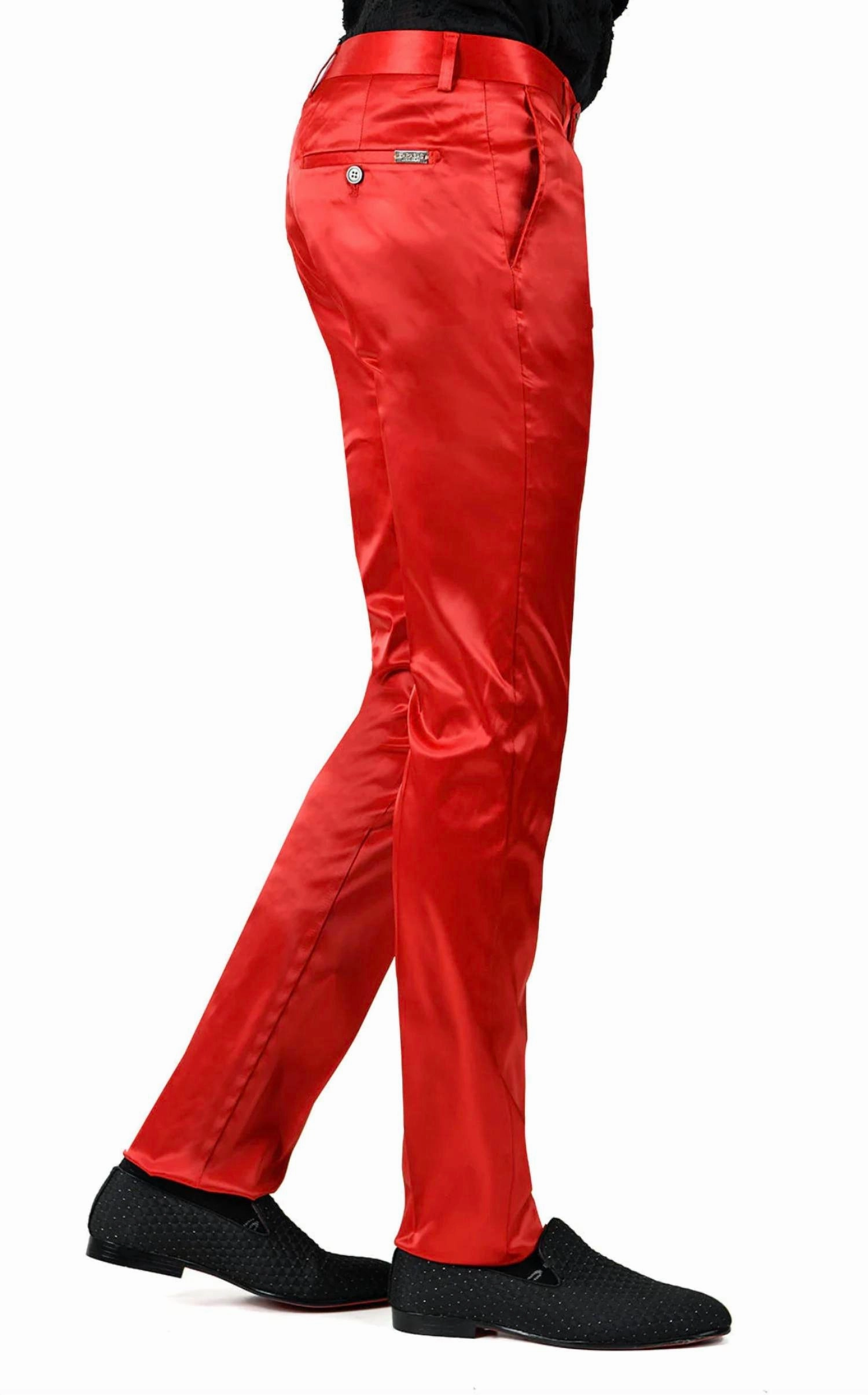 Slim Satin Dress Pant In Red