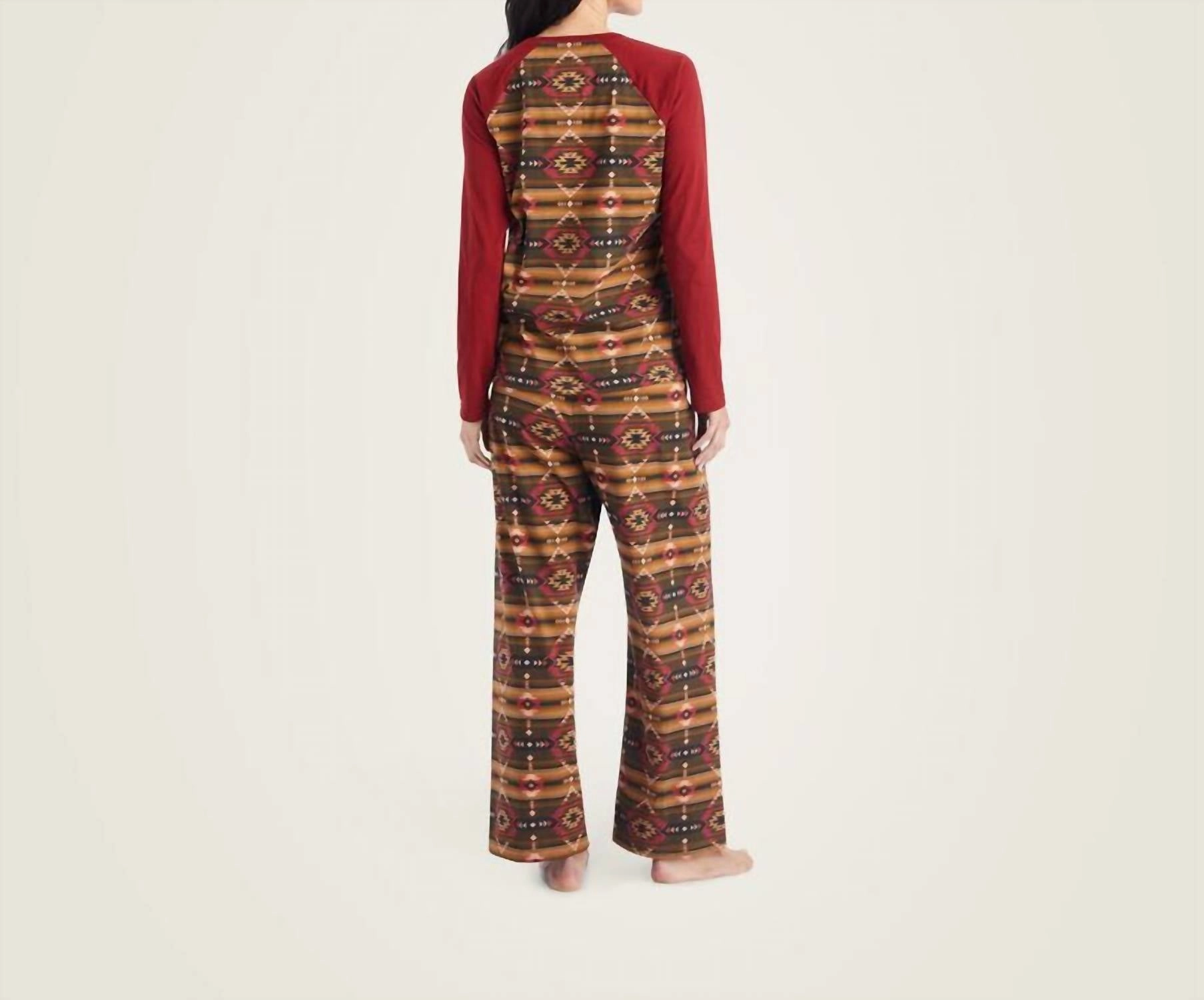 Southwest Print Western Pajama Set In Brown