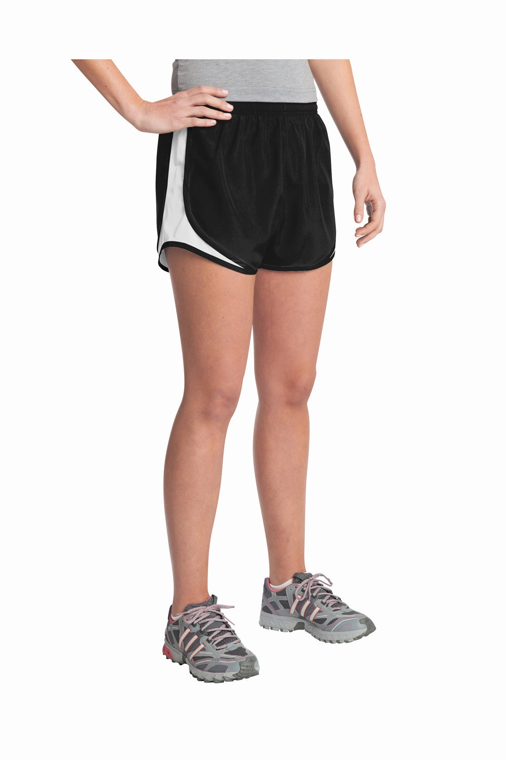 Sport-Tek Womens Cadence Moisture Wicking Shorts - Black/White/Black