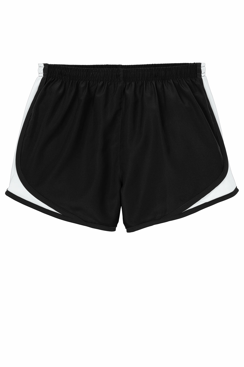 Sport-Tek Womens Cadence Moisture Wicking Shorts - Black/White/Black