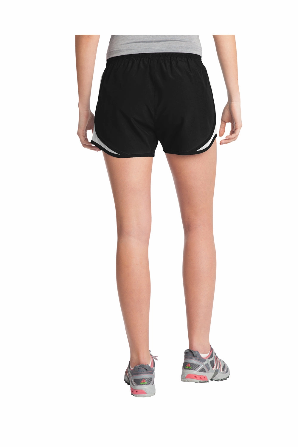 Sport-Tek Womens Cadence Moisture Wicking Shorts - Black/White/Black