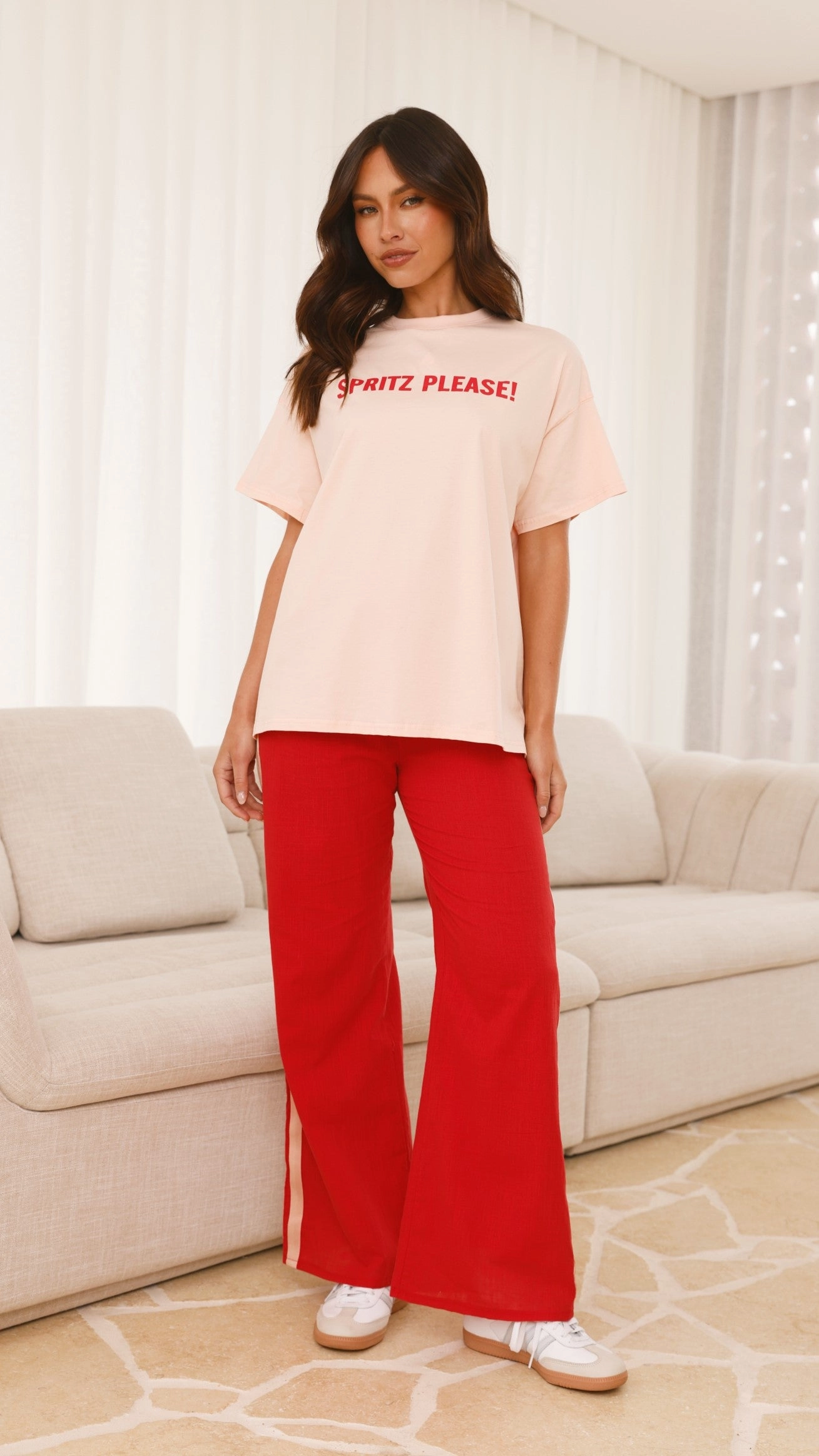 Spritz Top & Pants Set - Peach/Red