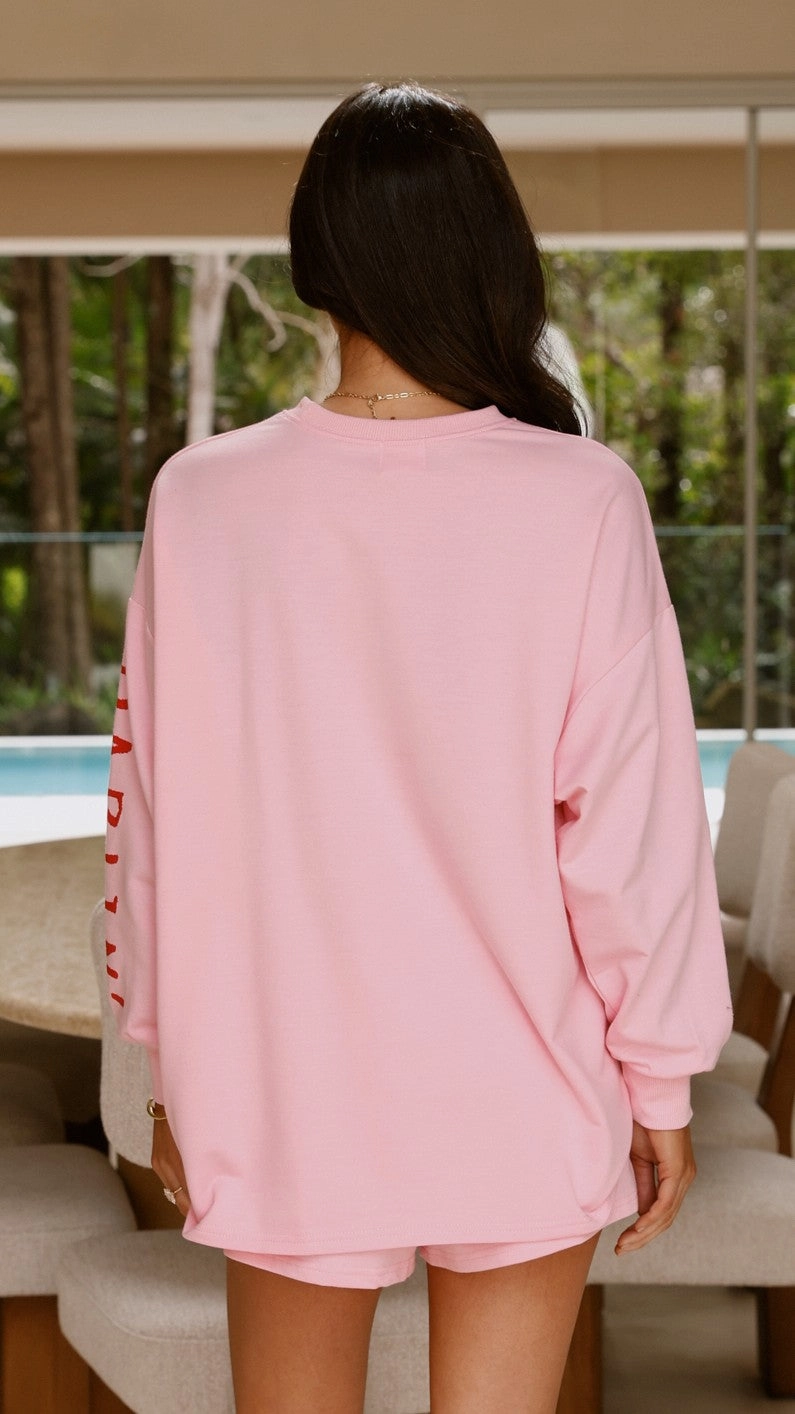 Stay Wild Long Sleeve Top and Shorts Set - Pink
