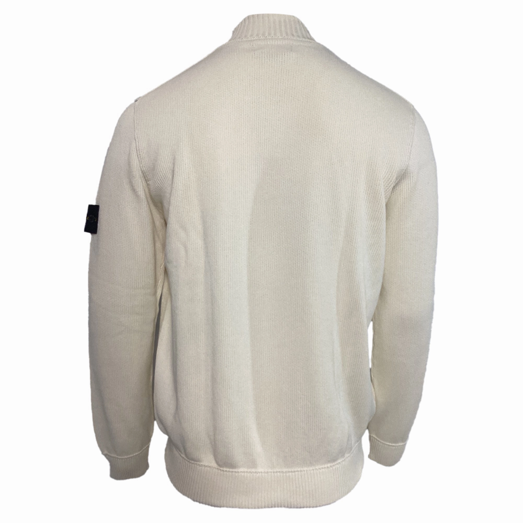 Stone Island Rib Knit Zip Sweater in White Wool