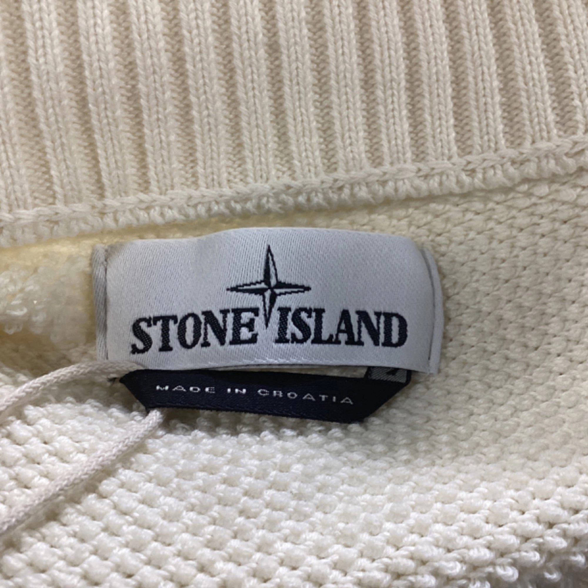 Stone Island Rib Knit Zip Sweater in White Wool