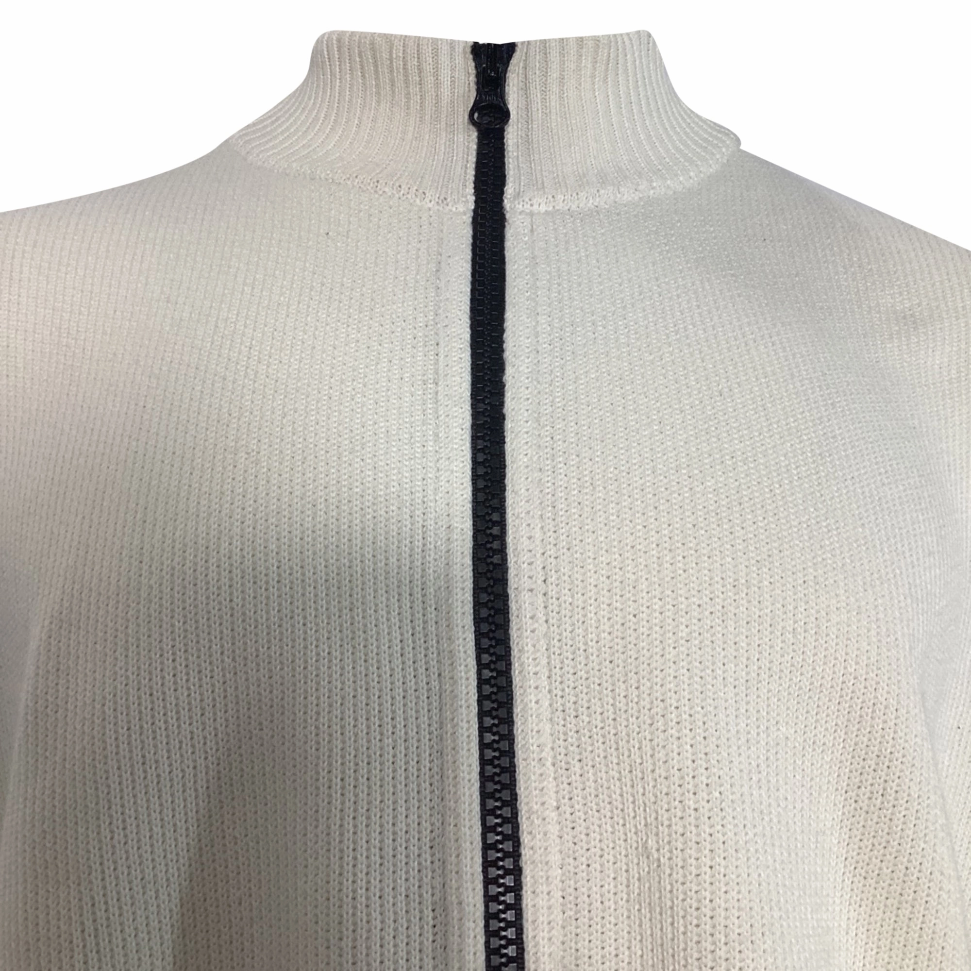 Stone Island Rib Knit Zip Sweater in White Wool