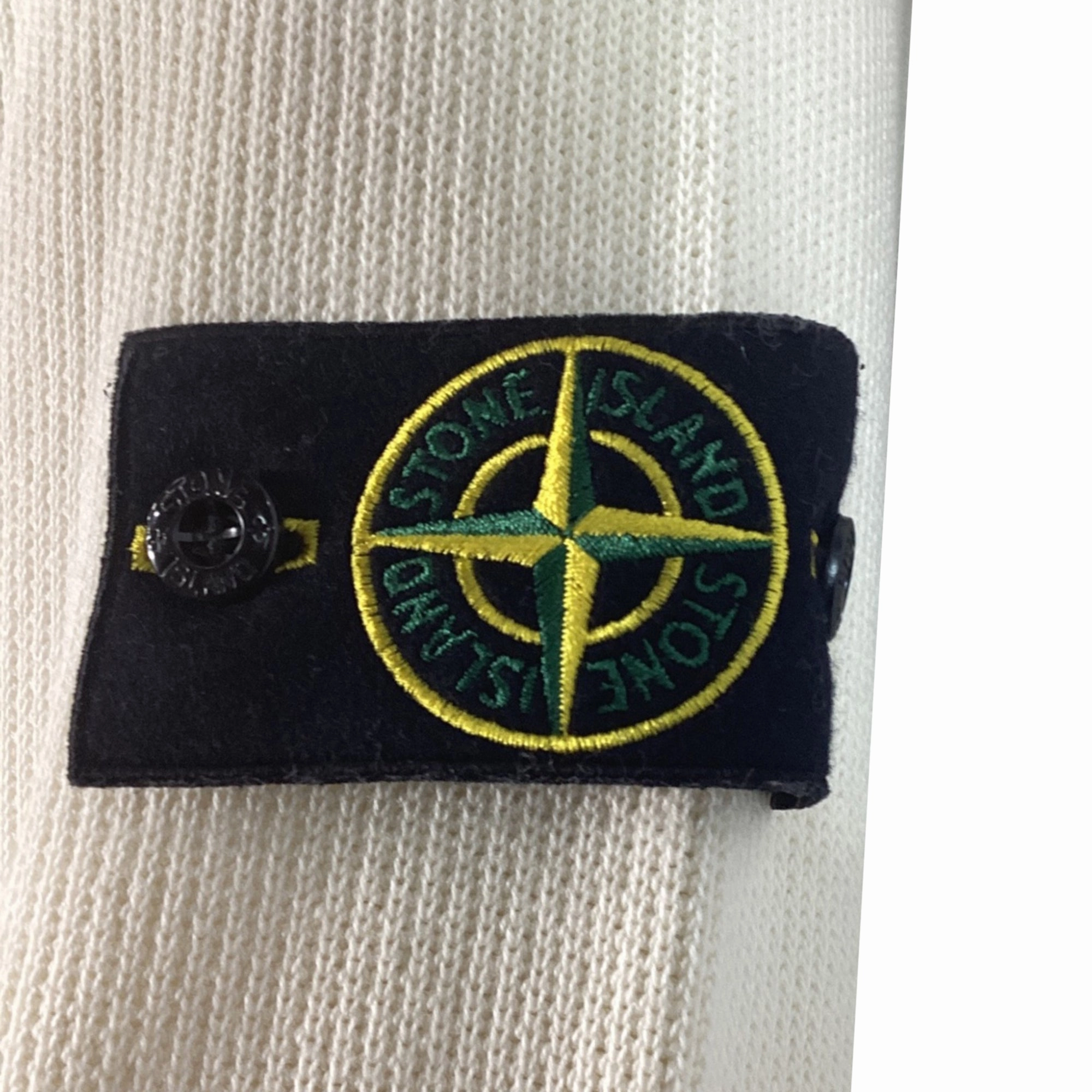 Stone Island Rib Knit Zip Sweater in White Wool