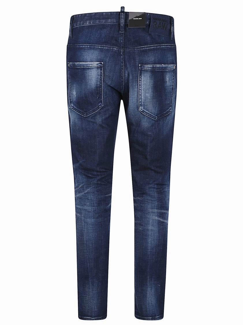 Straight Leg Stretch Denim Jeans With Vintage Finish
