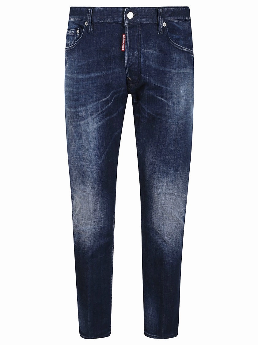 Straight Leg Stretch Denim Jeans With Vintage Finish