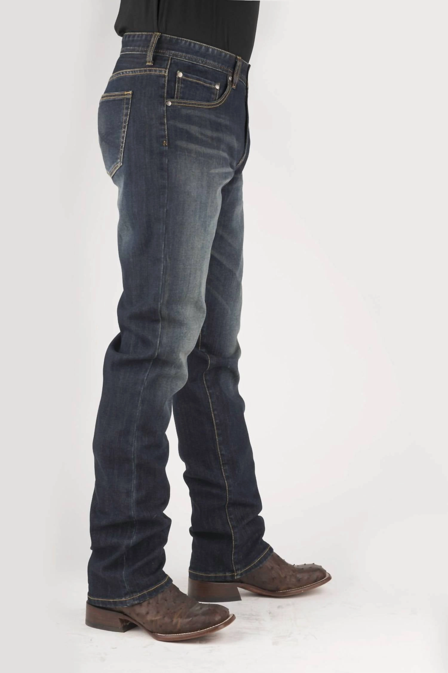 Straight Stretch Low Rise Straight Fit Straight Leg Jeans In Dark Blue