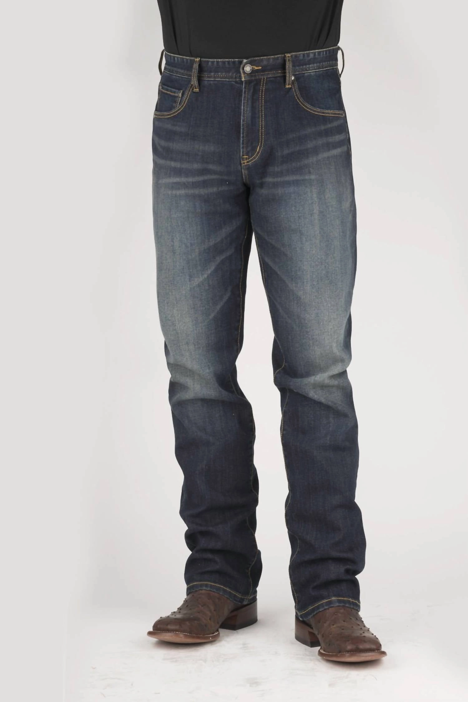 Straight Stretch Low Rise Straight Fit Straight Leg Jeans In Dark Blue