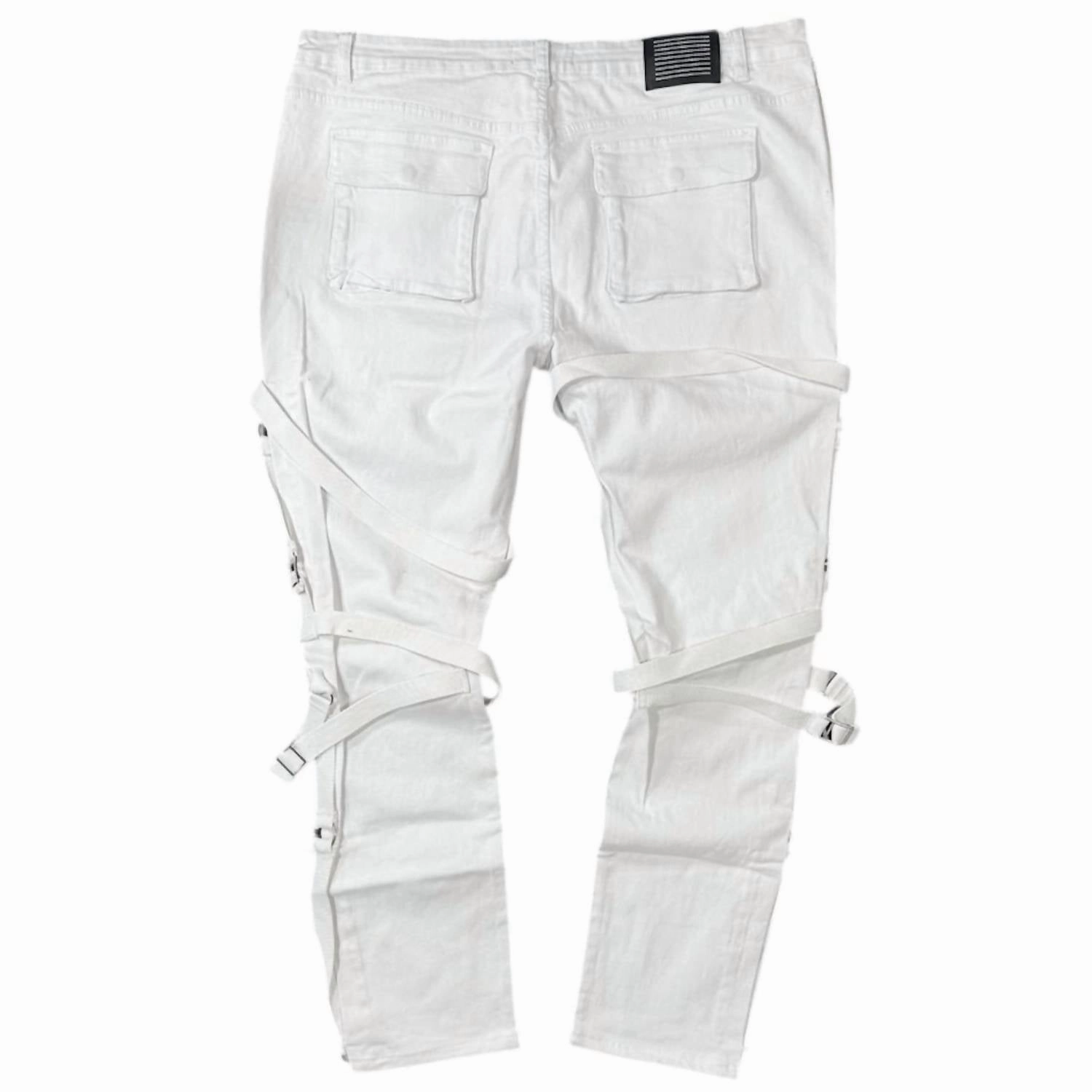 Strapped Denim Jeans In White