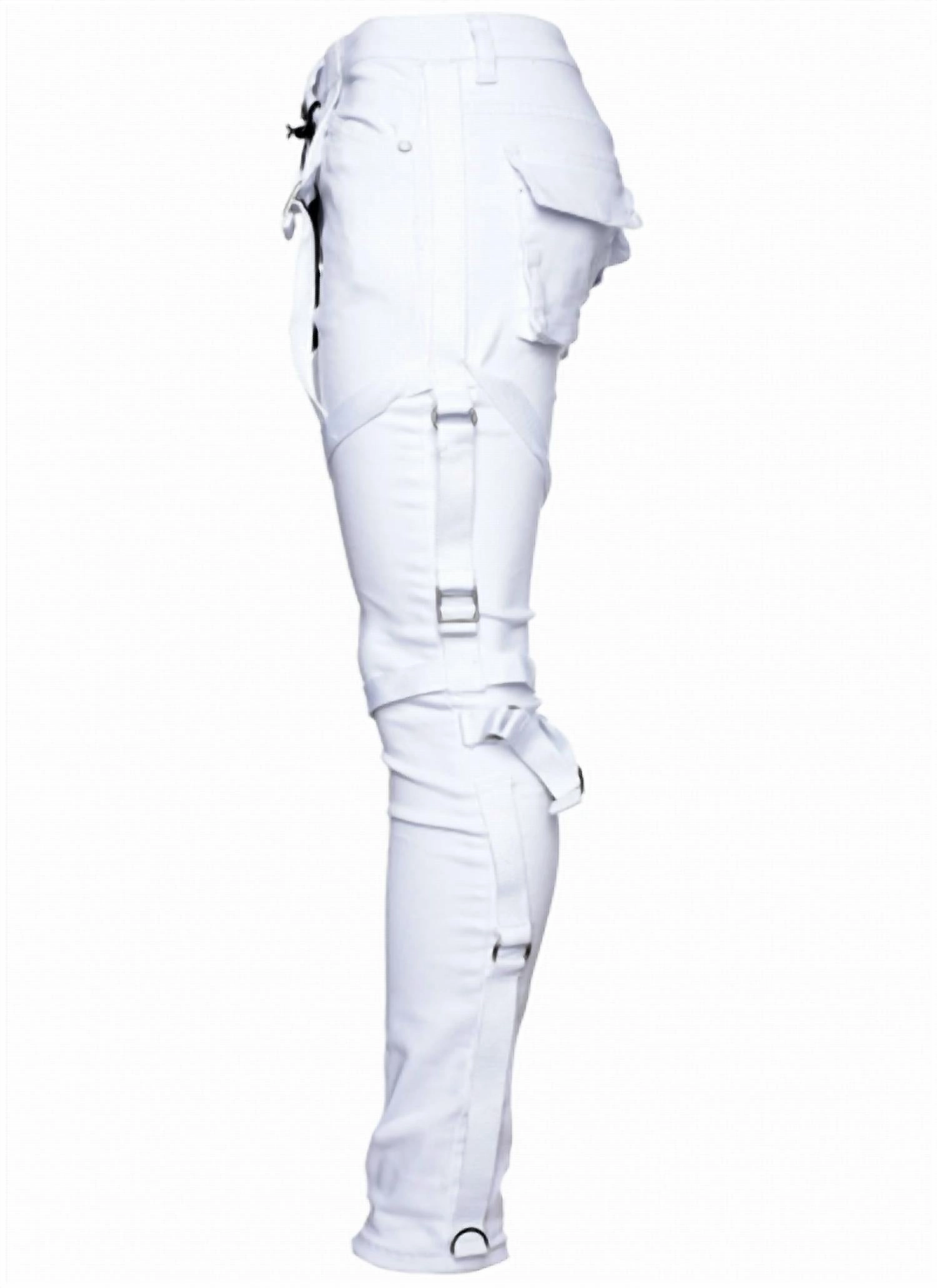 Strapped Denim Jeans In White