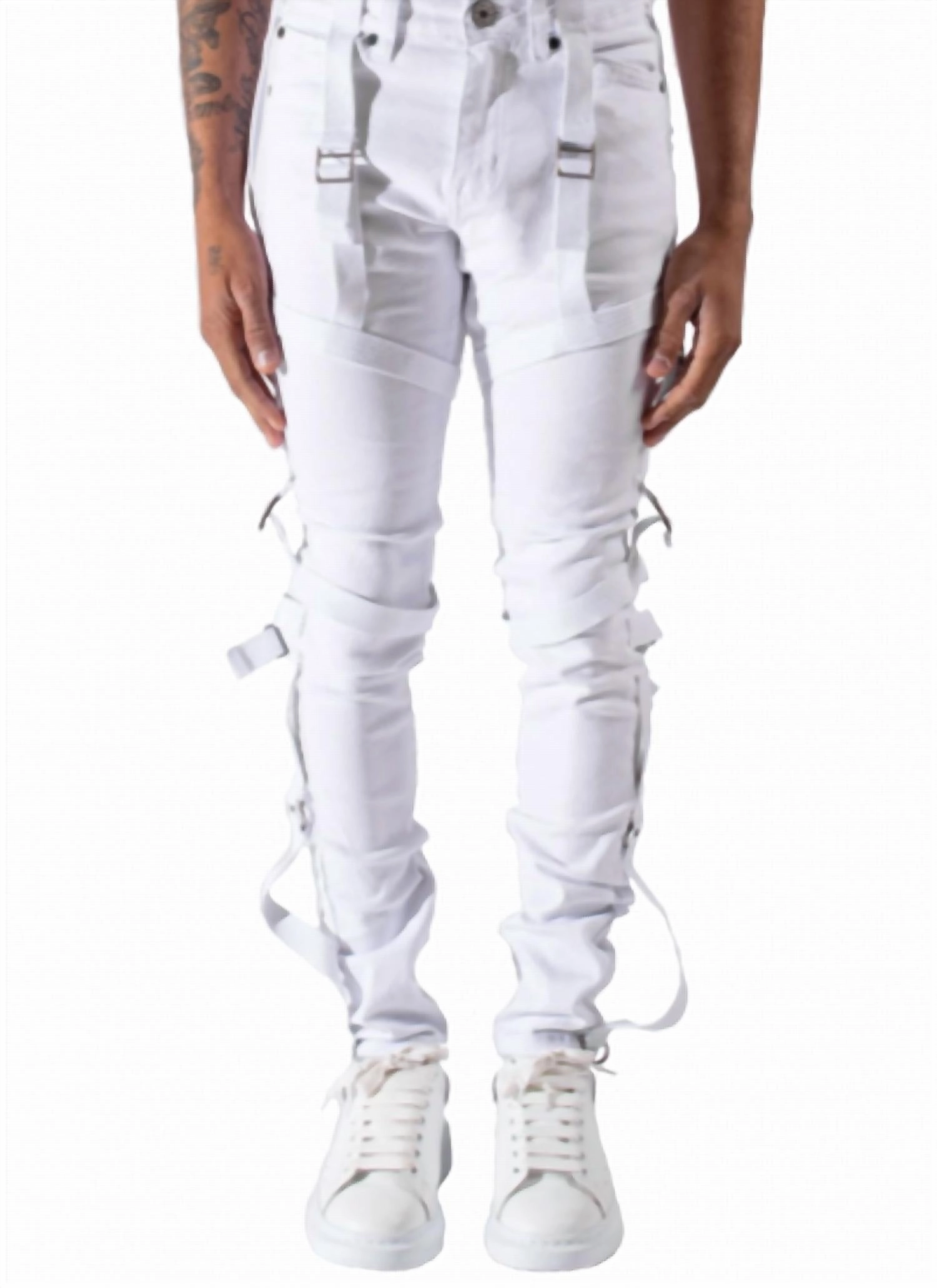 Strapped Denim Jeans In White