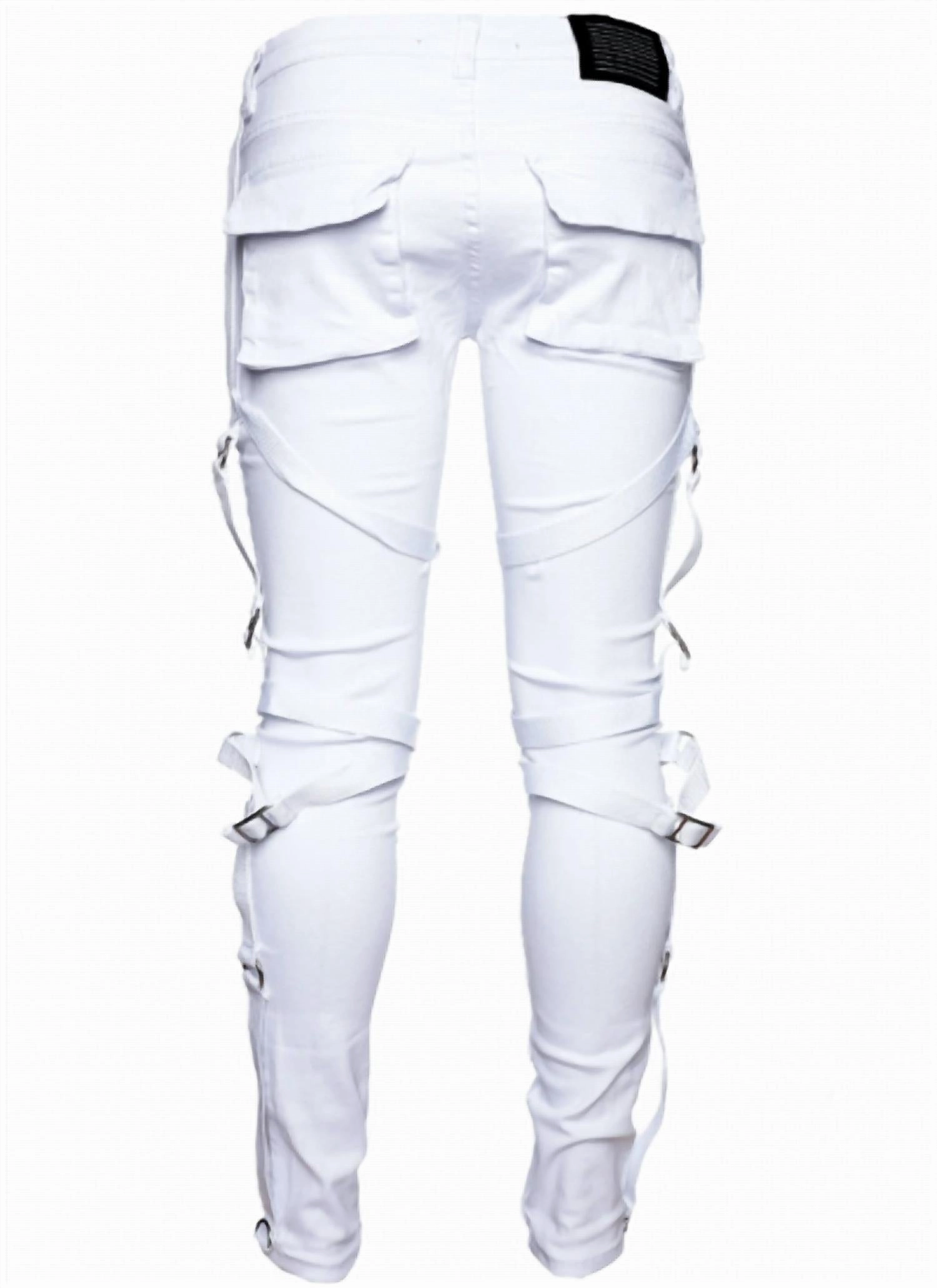 Strapped Denim Jeans In White