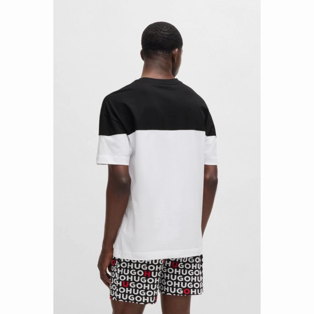 Stretch-cotton pajama T-shirt with color-blocking