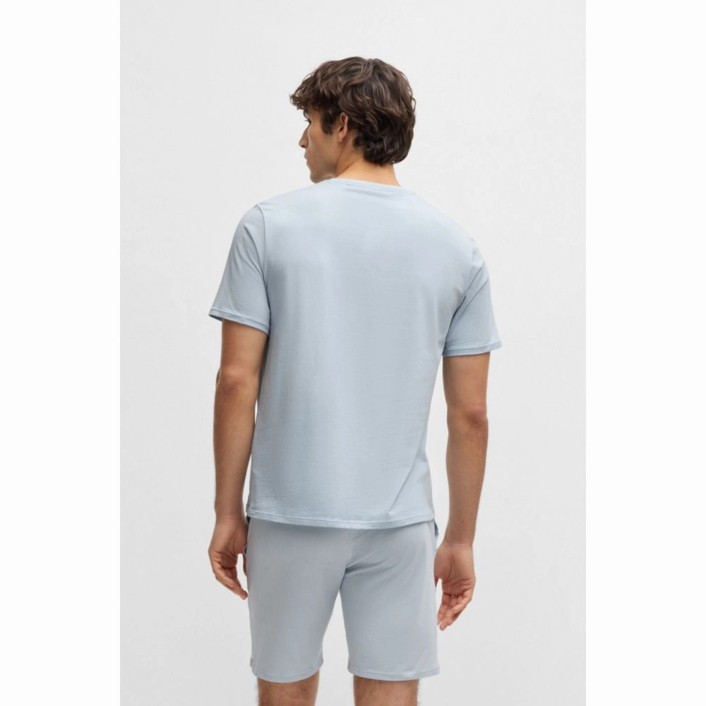 Stretch-cotton pajama T-shirt with logo print