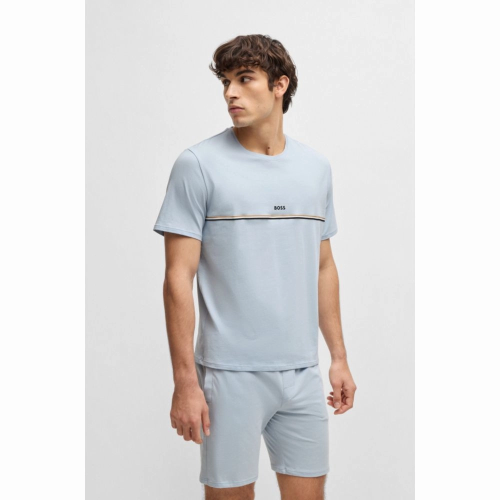 Stretch-cotton pajama T-shirt with logo print