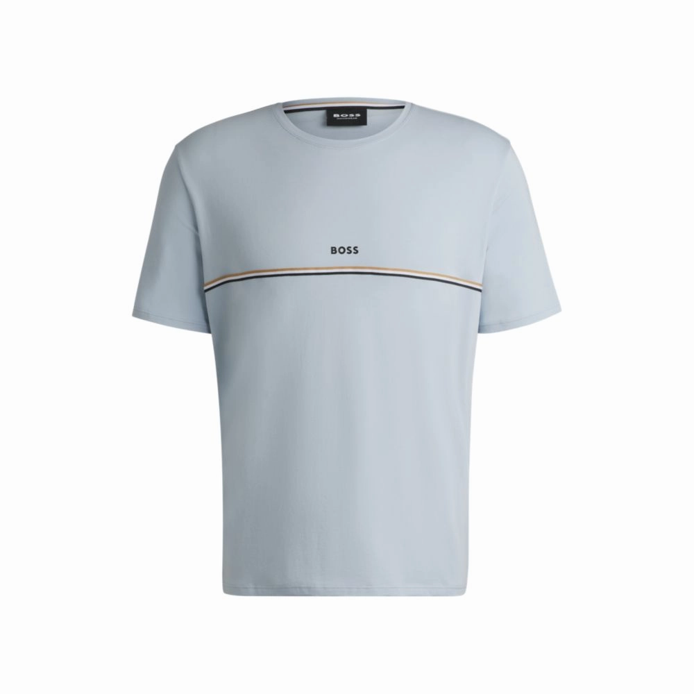 Stretch-cotton pajama T-shirt with logo print