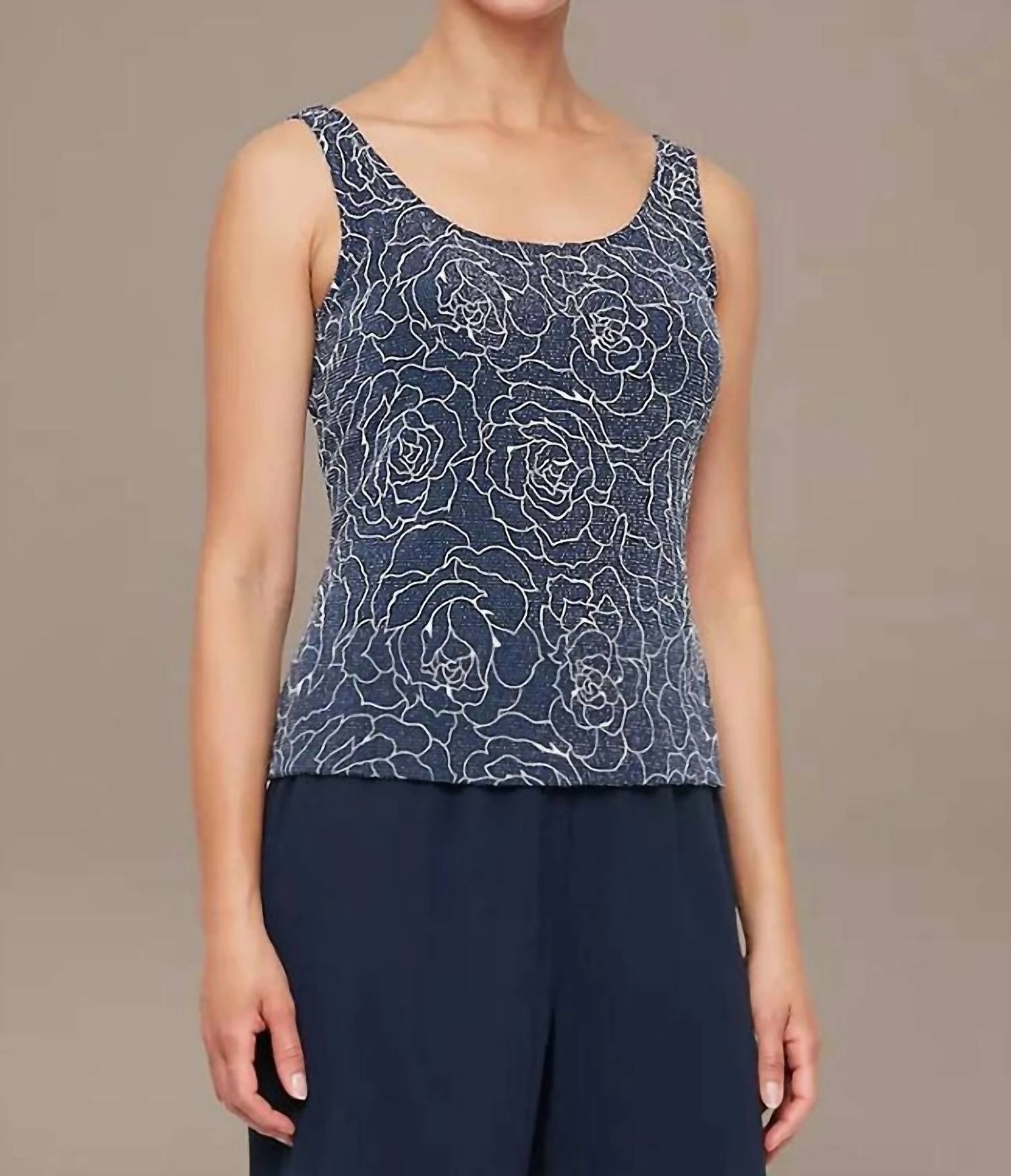 Stretch Knit Metallic Two-Piece Set In Navy
